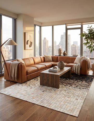 5' 3 x 7' 8 Cowhide Leather Rug