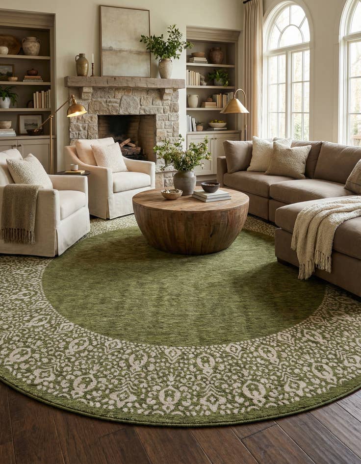 Detail image of 13' x 13'  Washable Border Indoor / Outdoor Round Rug