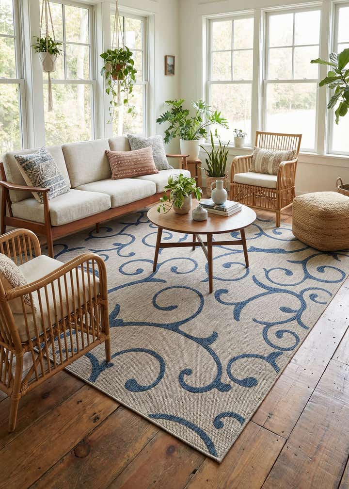 10' 8 x 10' 8 Easy-Clean Botanical Indoor / Outdoor Square Rug