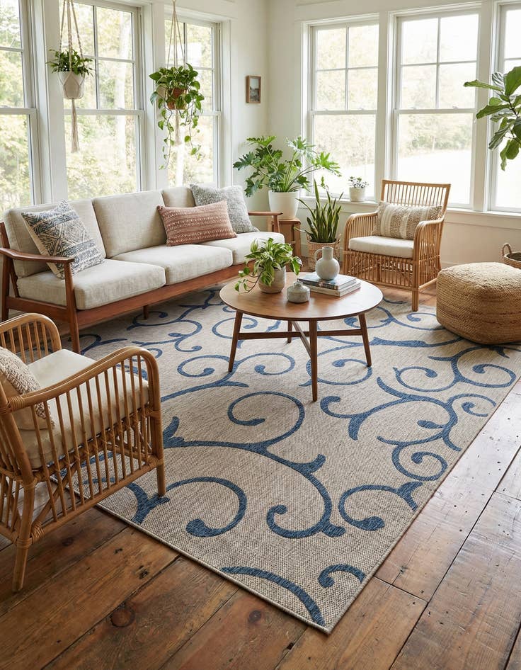 Detail image of 10' 8 x 10' 8 Easy-Clean Botanical Indoor / Outdoor Square Rug