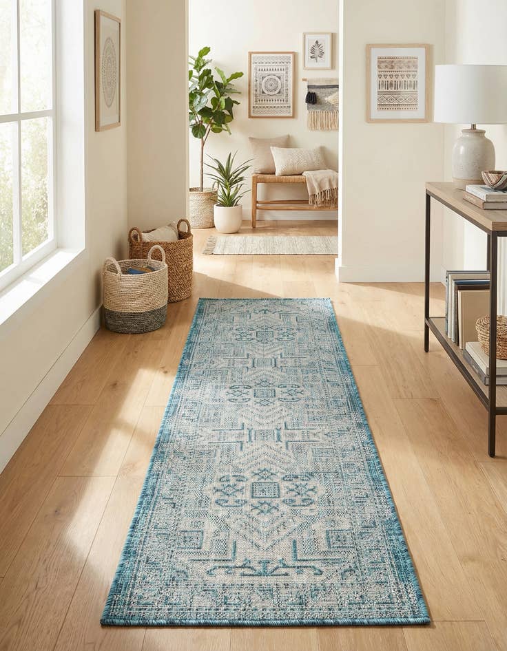 Detail image of 2' x 8'  Washable Aztec Indoor / Outdoor Runner Rug