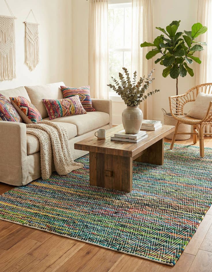 Detail image of 8' x 11'  Hand Woven Chindi Chevron Rug