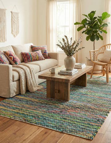8' x 11' Hand Woven Chindi Chevron Rug