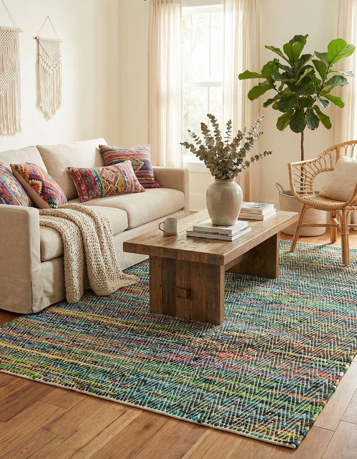8' x 11' Hand Woven Chindi Chevron Rug