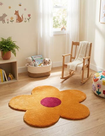 Orange Happy Rugs Funky Flower Wool Round