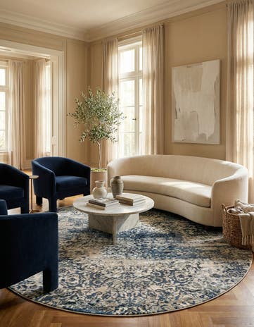 Navy Blue Gossamer Round Rug