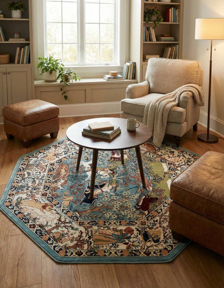 Detail image of 5' 3 x 5' 3 Nain Design Octagon Rug