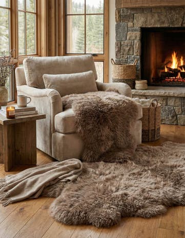 Beige Natural Sheepskin Freeform Rug
