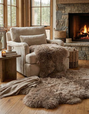 Beige Natural Sheepskin Freeform Rug