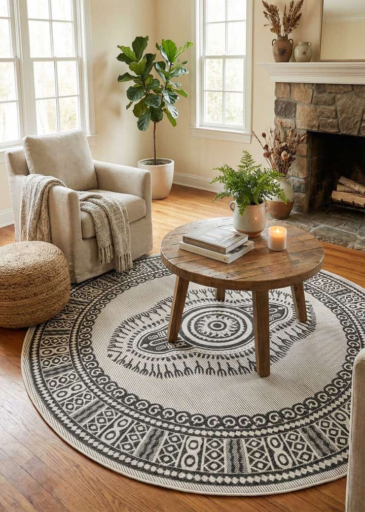 7' 10 x 7' 10 Easy-Clean Traditional Indoor / Outdoor Round Rug