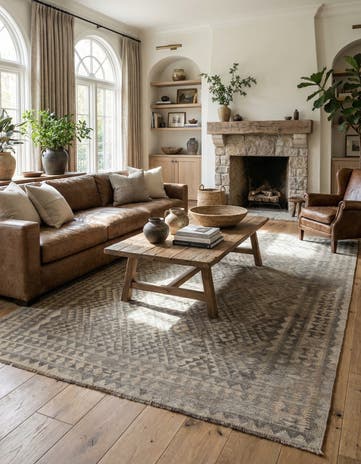 6' 9 x 9' 10 Hand Woven Kilim Maymana Wool Rug
