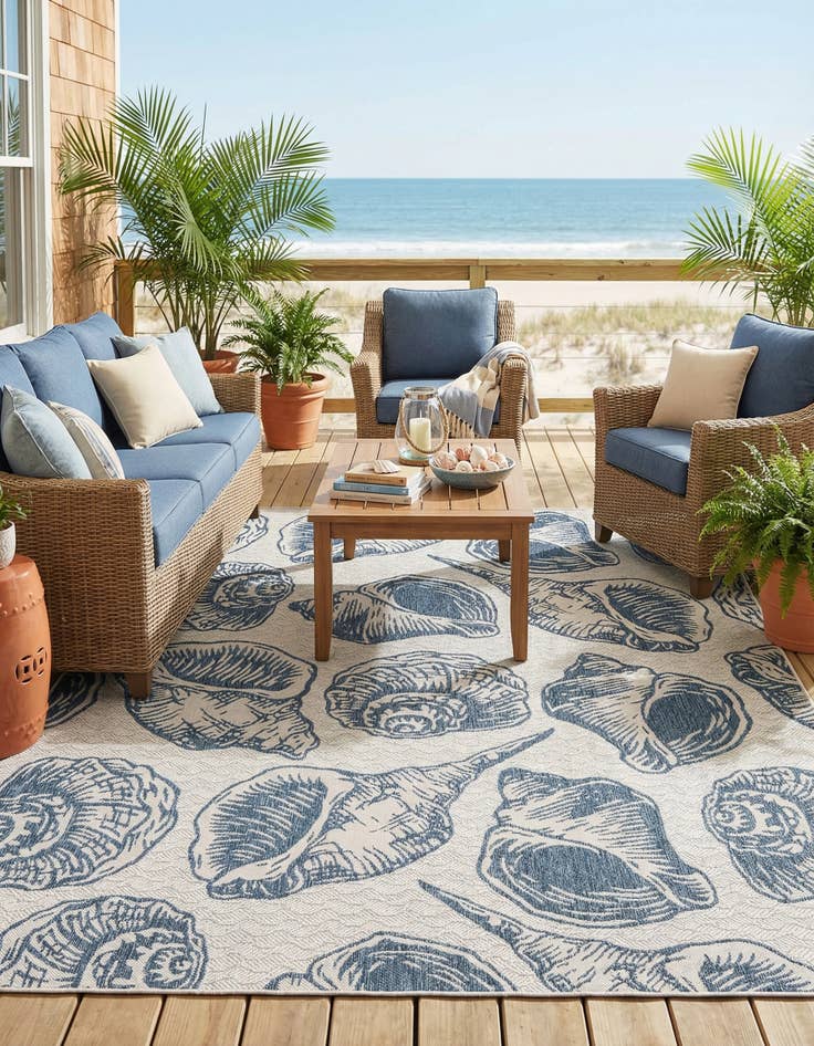 Detail image of 7' 10 x 10'  Washable Coastal Indoor / Outdoor Rug