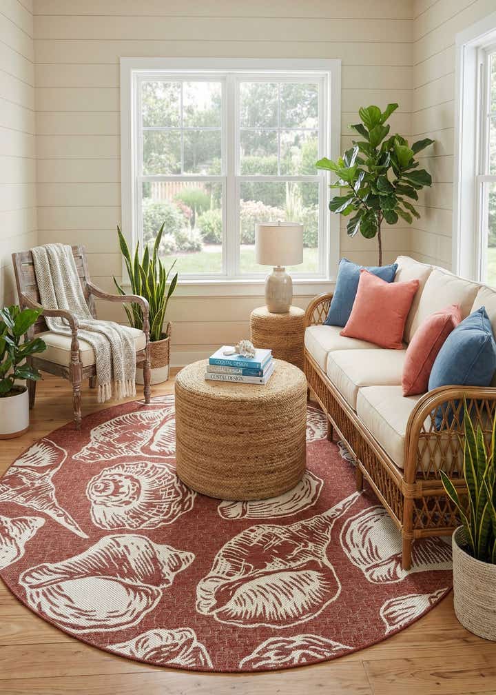 7' 10 x 7' 10 Easy-Clean Coastal Indoor / Outdoor Round Rug