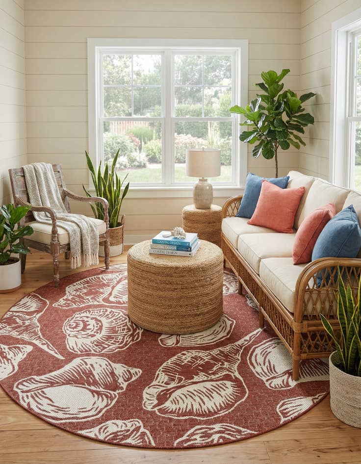 Detail image of  7' 10 x 7' 10  Washable Coastal Indoor / Outdoor Round Rug