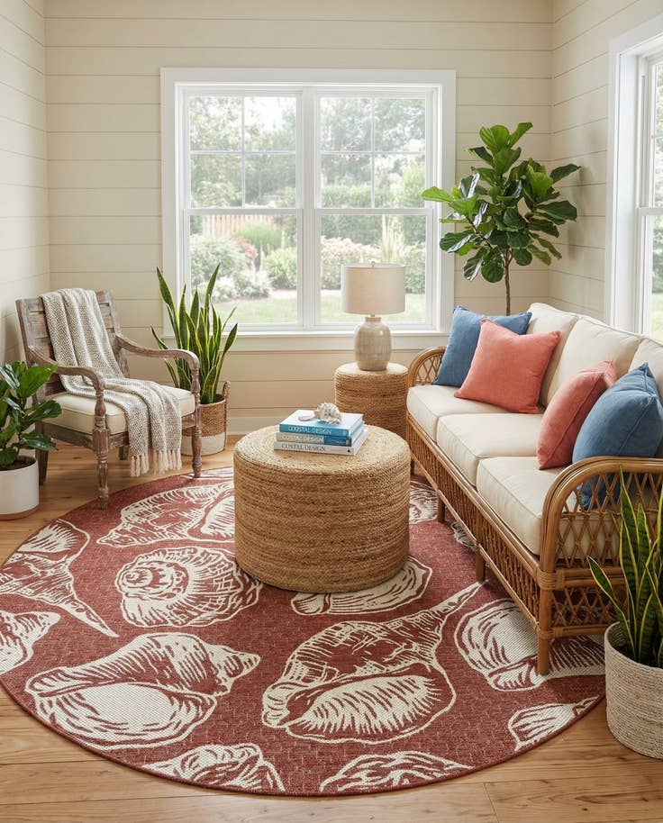 Detail image of 7' 10 x 7' 10 Easy-Clean Coastal Indoor / Outdoor Round Rug
