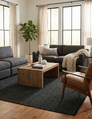 Black Hand Woven Lattice Wool Rug