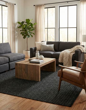 Black Hand Woven Lattice Wool Rug
