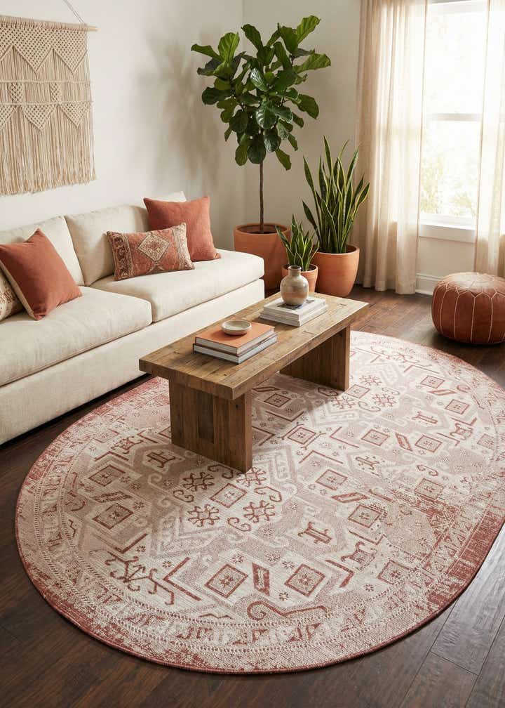 7' 10 x 10' Easy-Clean Aztec Indoor / Outdoor Oval Rug