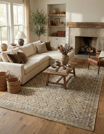 6' 8 x 9' 8 Hand Woven Kilim Maymana Wool Rug