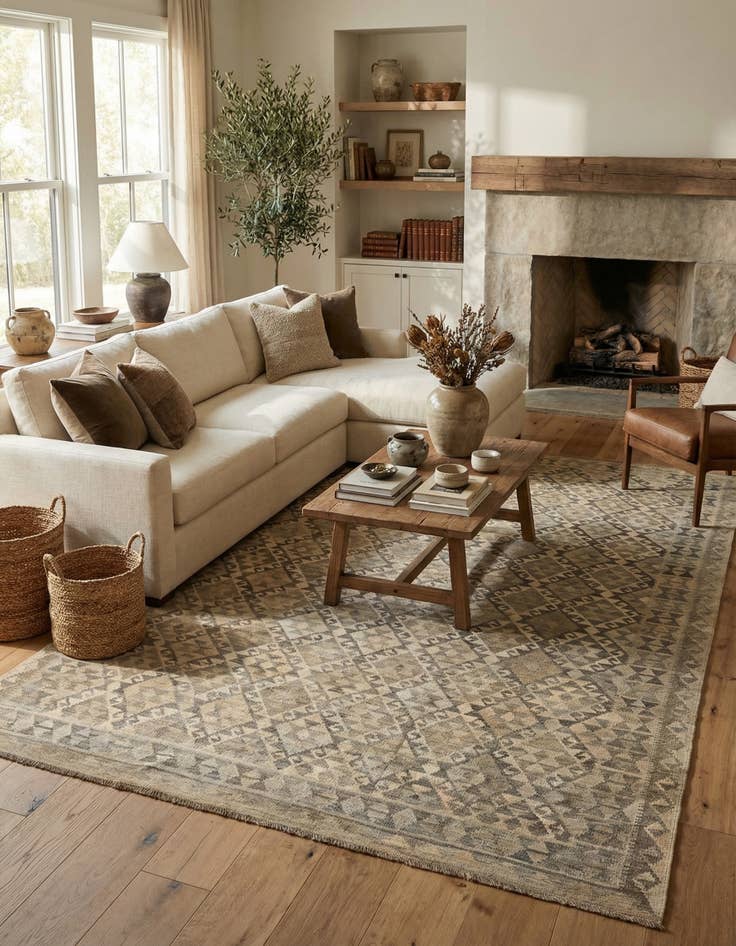 Detail image of 6' 8 x 9' 8 Hand Woven Kilim Maymana Wool Rug