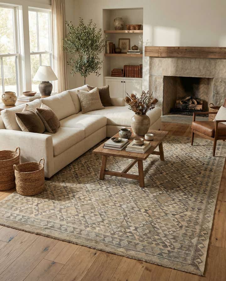 6' 8 x 9' 8 Hand Woven Kilim Maymana Wool Rug