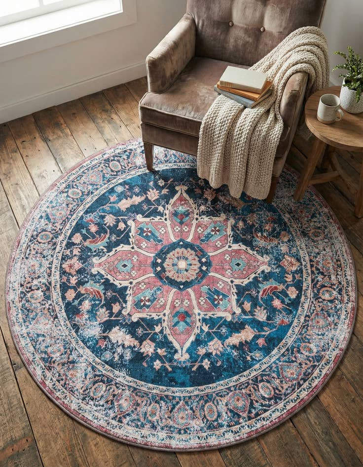Detail image of 4' x 4'  Washable Yara Round Rug