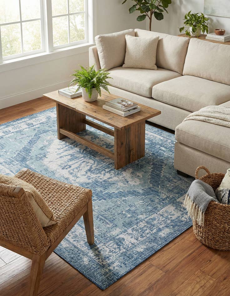 Detail image of 7' 10 x 11'  Washable Traditional Indoor / Outdoor Rug