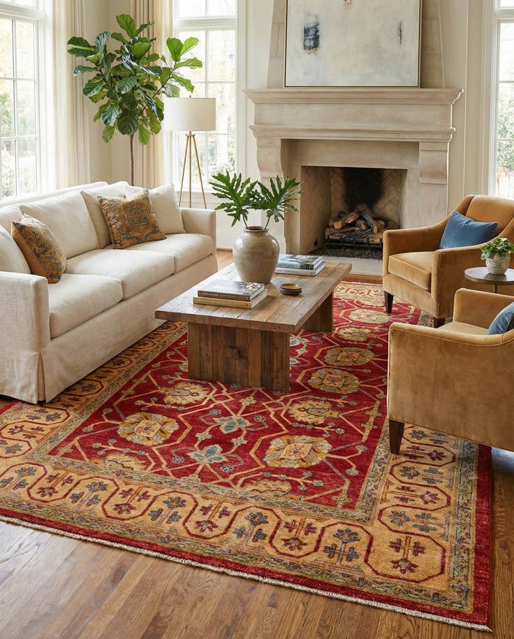 Detail image of 6' 6 x 10' Hand Knotted Ziegler Wool Rug