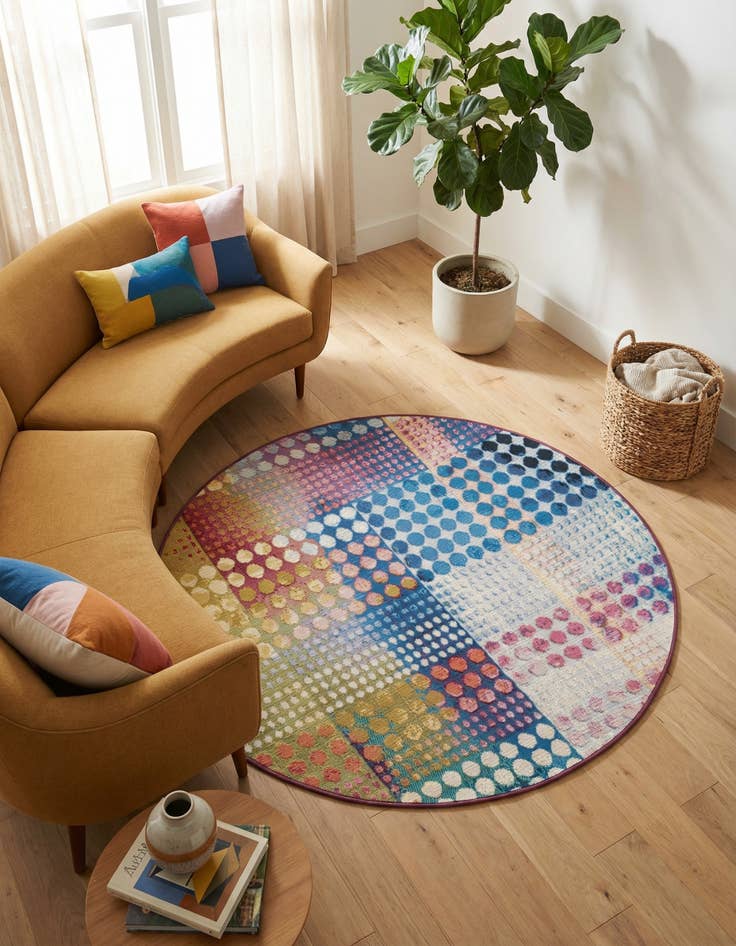 Detail image of  4' x 4'  Washable Modern Indoor / Outdoor Round Rug