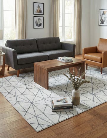 White Lattice Trellis Square Rug