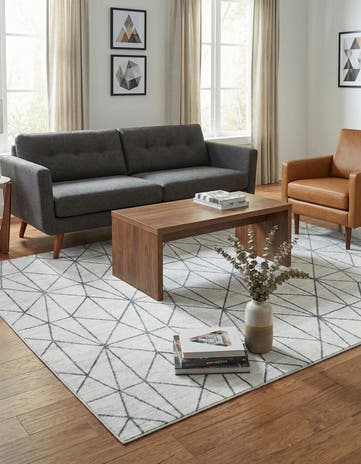 White Lattice Trellis Square Rug