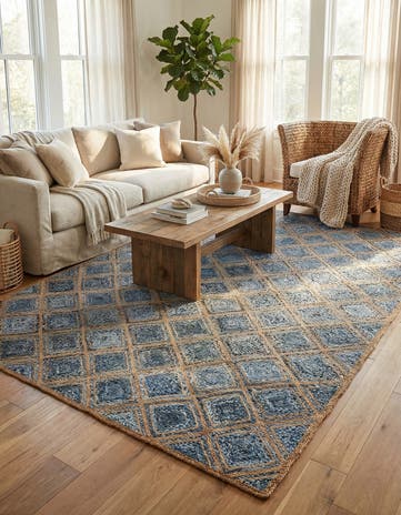 Blue Handmade Braided Jute Rug