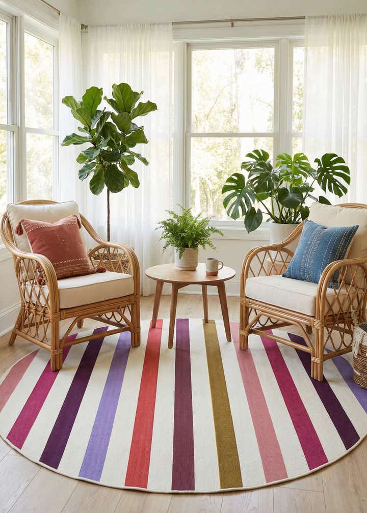 6' x 6' Easy-Clean Ribbon Indoor / Outdoor Round Rug