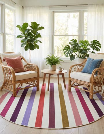 White Easy-Clean Ribbon Indoor / Outdoor Round Rug