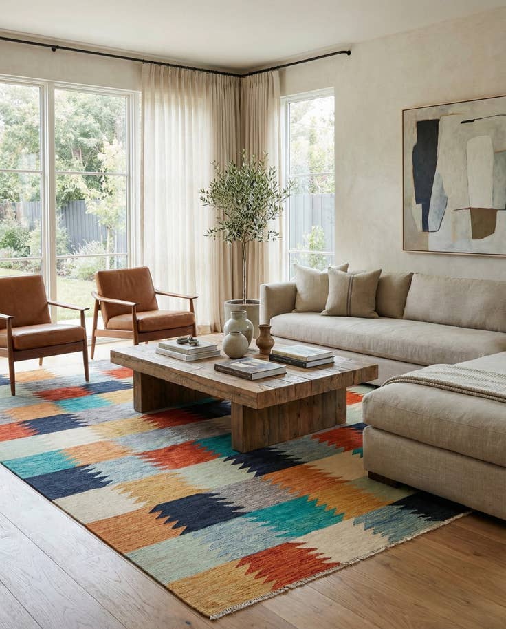 Detail image of 8' 1 x 9' 9 Hand Woven Kilim Modern Wool Rug