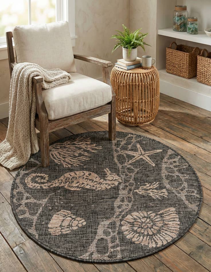 Detail image of 3' x 3'  Washable Coastal Indoor / Outdoor Round Rug