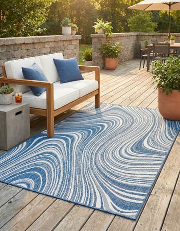 Blue Easy-Clean Modern Indoor / Outdoor Rug