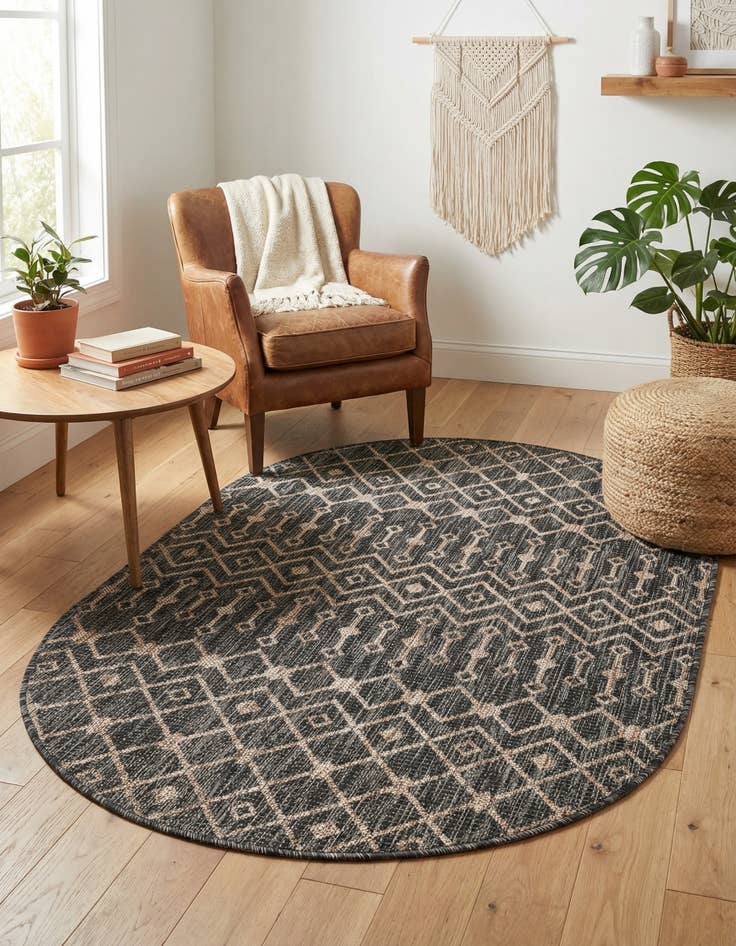 Detail image of 3' x 5' 3  Washable Trellis Indoor / Outdoor Oval Rug