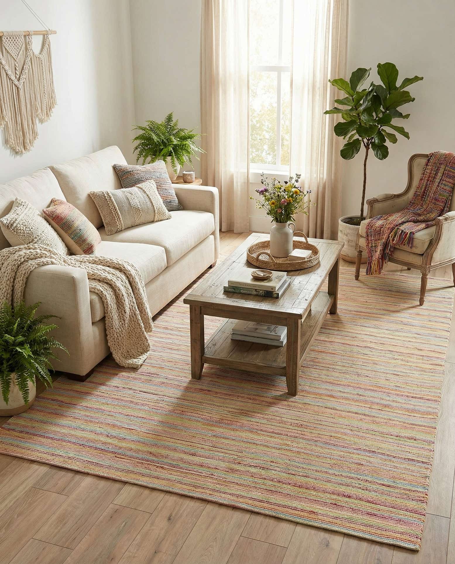 7' 10 x 10' Hand Woven Happy Rugs Rainbow Weave
