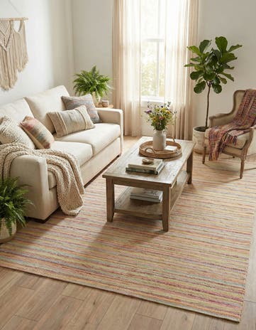 7' 10 x 10' Hand Woven Happy Rugs Rainbow Weave