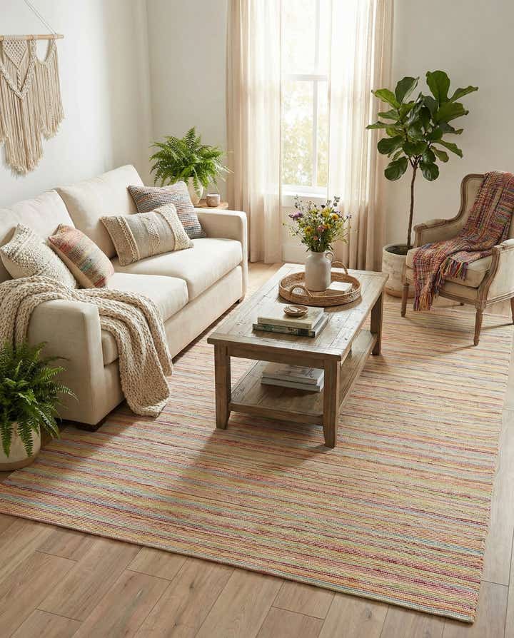 7' 10 x 10' Hand Woven Happy Rugs Rainbow Weave