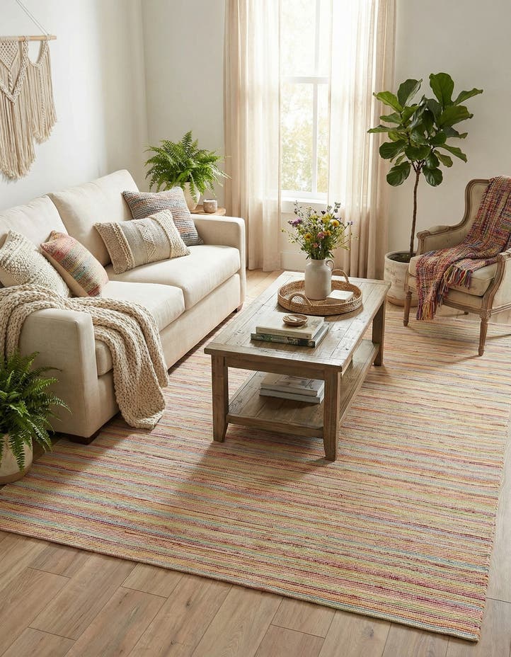 7' 10 x 10' Hand Woven Happy Rugs Rainbow Weave
