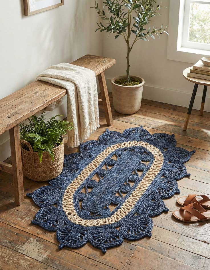 Detail image of  2' x 3' 1  Hand Braided Jute Oval Rug
