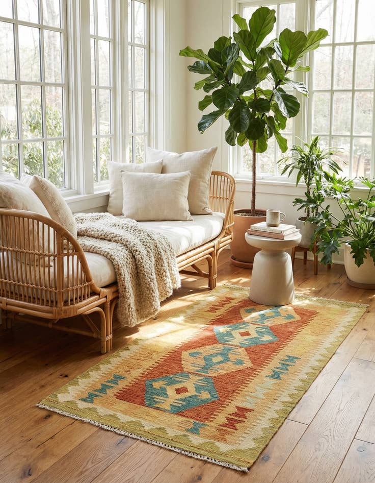 Detail image of 2' 5 x 4' 4  Hand Woven Kilim Waziri Wool Rug