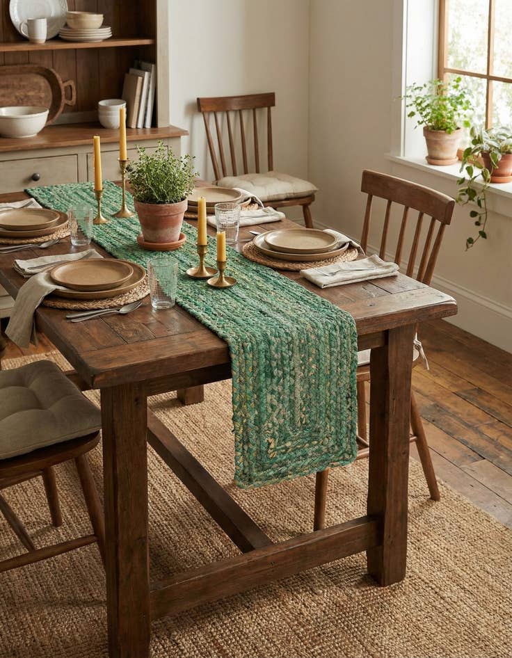 Detail image of 1' 2 x 5' 1 Braided Chindi Table Runner Rug