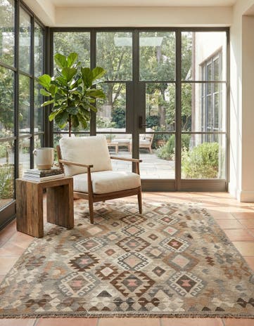 5' 9 x 8' Hand Woven Kilim Maymana Wool Rug