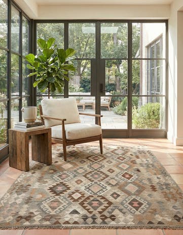5' 9 x 8' Hand Woven Kilim Maymana Wool Rug