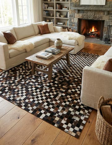 8' 1 x 10' Cowhide Leather Rug