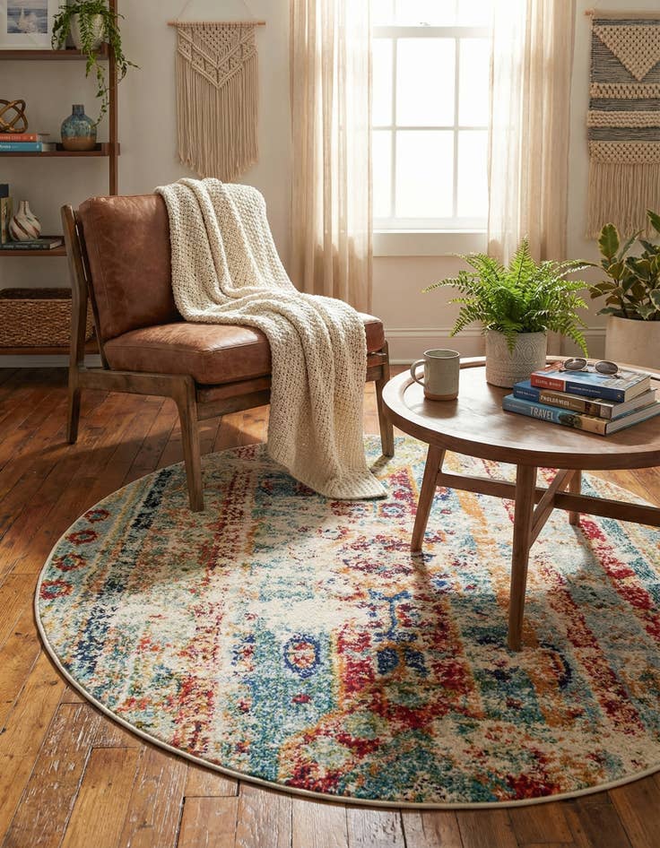 Detail image of 3' 3 x 3' 3  Washable Santa Fe Round Rug