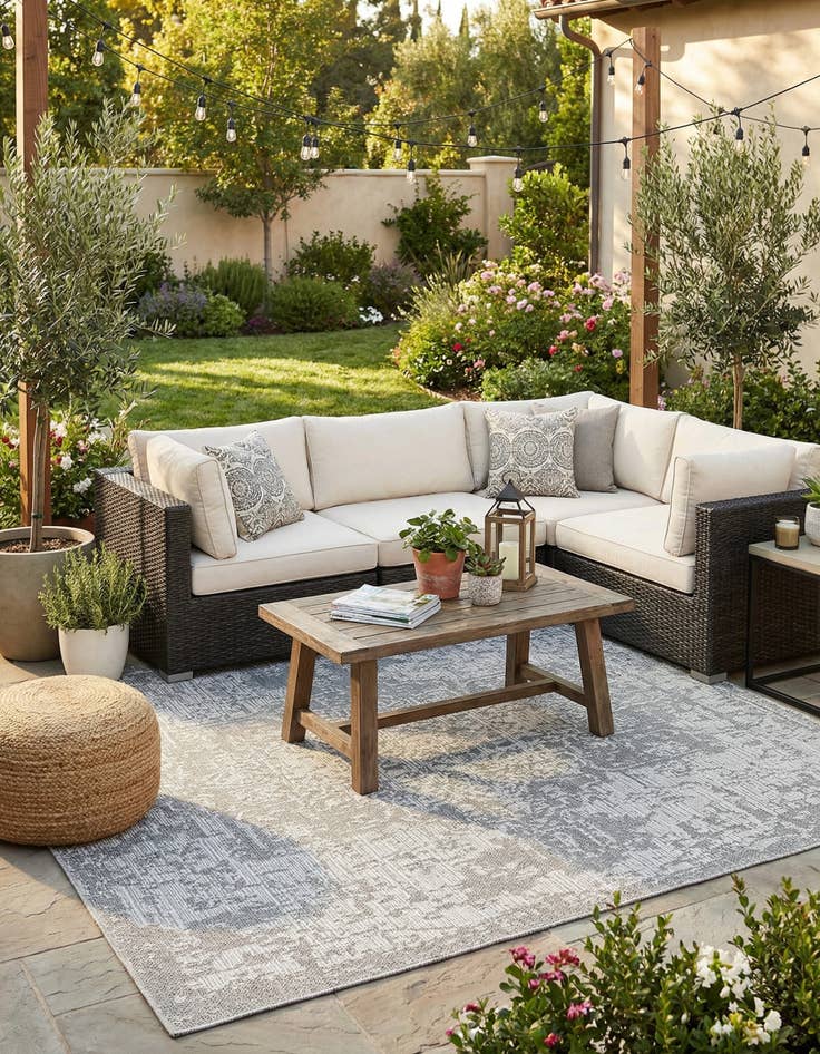 Detail image of  7' 10 x 7' 10  Washable Traditional Indoor / Outdoor Square Rug